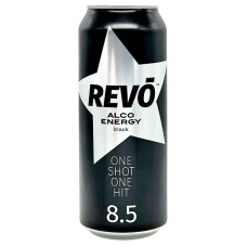 REVO "Alko Energy BLACK" СЛАБОАЛКОГОЛЬНЫЙ ЭНЕРГЕТИЧЕСКИЙ НАПИТОК  8.5% 0.5 л 24 шт в уп Ж/Б 